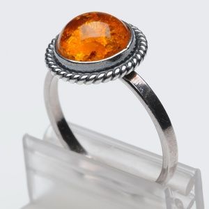 Amber Silver Ring - size 9